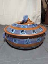 Handcrafted Signed Pottery Handled Cooking Pot/Chicken Roaster Steamer w/Lid