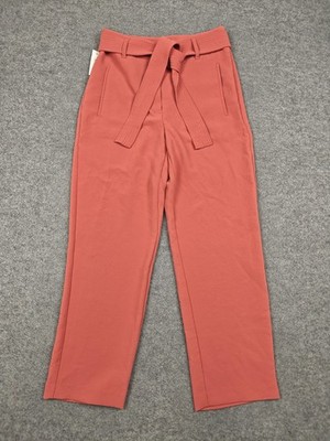 Wilfred Pants Womens 8 Red Crepe Tie Front Belted Straight Leg Dress Aritzia New