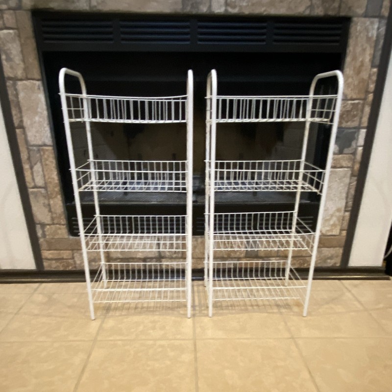 Lot of 2 White Wire Free-Standing 4-Shelf Closet Shelf Organizers