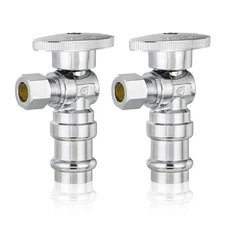 2-Pack Angle Stop Valve, 1/2 Press Inlet x 3/8 OD Comp, 1/4-Turn, Chrome