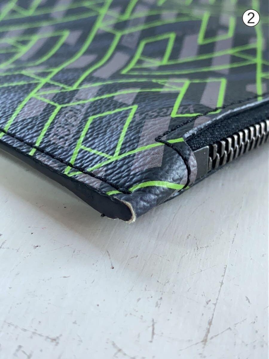 VERSACE Clutch Bag Ghurka Pattern Leather GRN Corner Scratches Present Japan thumbnail 8