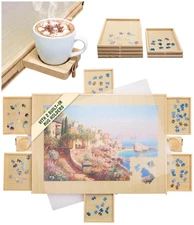 1500-Piece Jigsaw Puzzle Table with Mug Holders, Drawers  Cover - 26x35