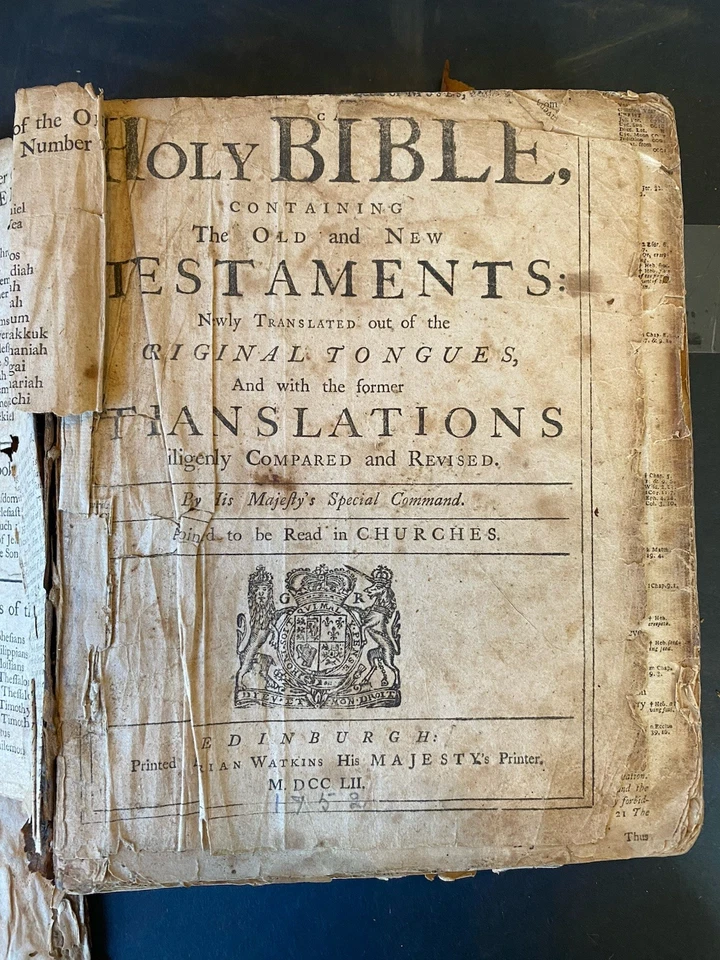 1752 Holy Bible Edinburgh Adrian Watkins Leather King James Antique Rare - Image 3 of 4