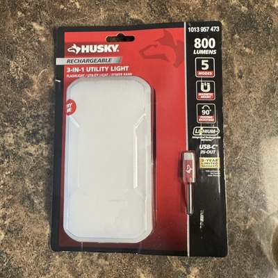 #ad Husky Rechargeable 3 in 1 Utility Light 800 Lumens USB C Magnetic Power Bank $15.99