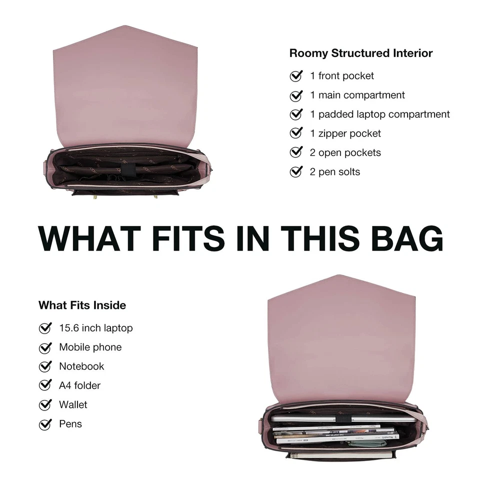 Mochila para Mujer Maletín Mensajero Bolso para Laptop Cuero Vegano Cartera Trabajo... Foto 3 de 4