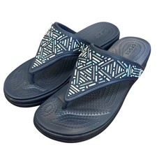 Crocs Monterey Beaded Wedge Flip Flops Women Navy Blue 206851 Size 9