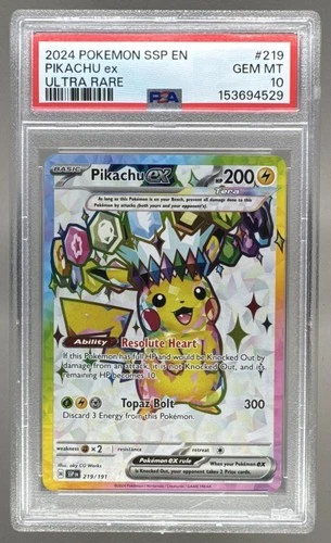 153694529 Pikachu ex 2024 Pokemon Surging Sparks #219 PSA 10