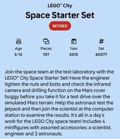 LEGO CITY: Space Starter Set (60077) Complete With Minifigs And Manual