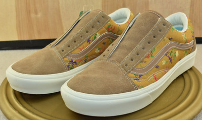 Vans Old Skool Comfycush Unisex Men Shoes Size 9 Gold Fatal Floral Suede Sneaker