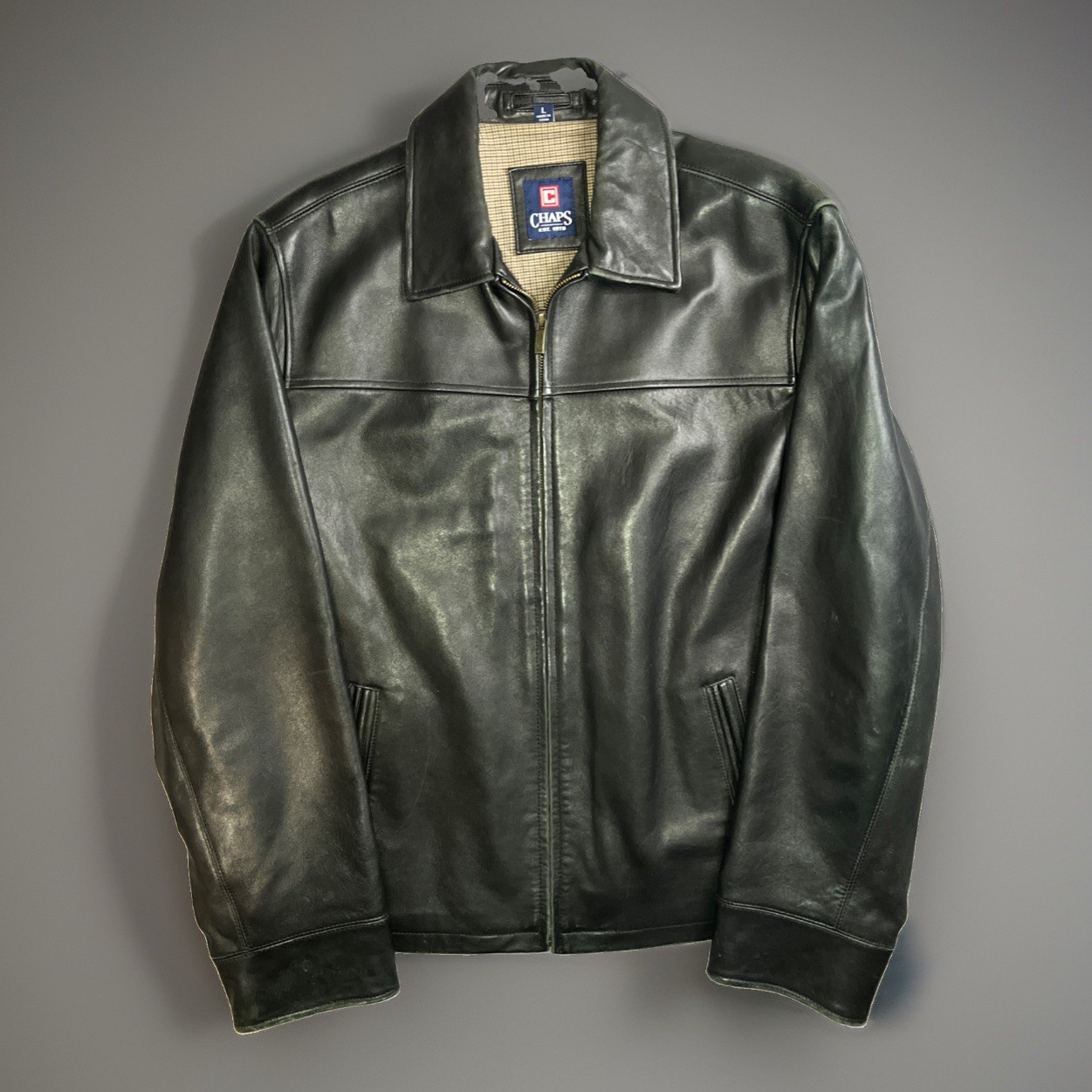 Vintage Chaps Ralph Lauren Black Leather Plaid Lined … - Gem