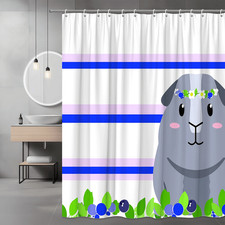 Cute Bunny Shower Curtain with Floral Crown and Striped Background