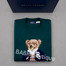 POLO RALPH LAUREN Green Wool Cotton Polo Bear Sweater Women s Size L - NWT