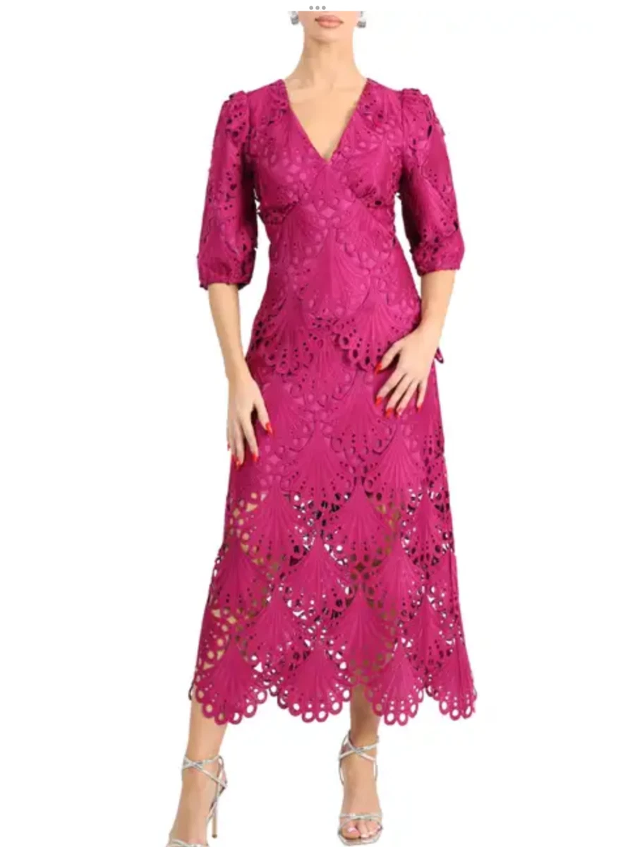 adelyn rae crochet lace v-neck flutter short sleeve midi dress Adelyn Rae | Dresses | Adelyn Rae Crochet Lace Vneck Flutter Short Sleeve Midi Dress