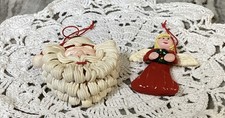 VTG Clay Dough Santa Face  Angel Ornaments-Lot Of 2