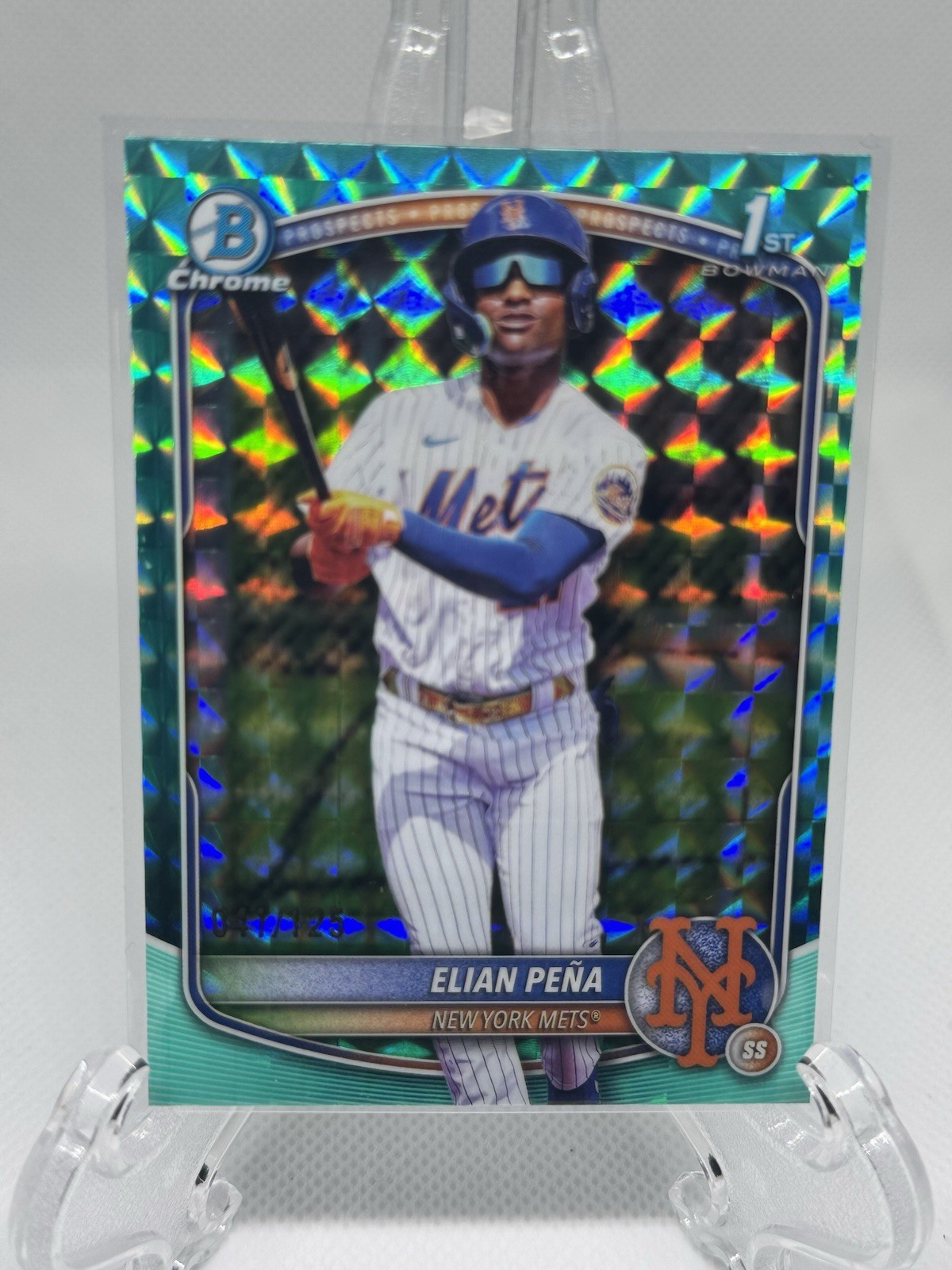 ELIAN PENA 2025 BOWMAN CHROME 1ST AQUA GEOMETRIC REFRACTOR METS /125 Q0107