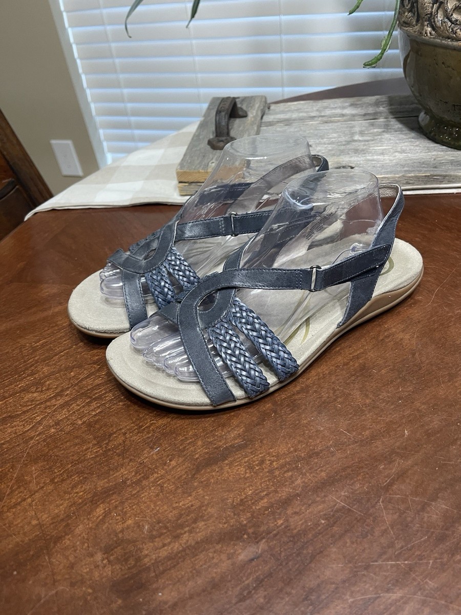 Abeo Betsy Blue Strappy Leather Bio System Flat Sandals  display picture 2