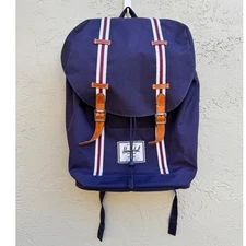 Herschel Supply Co. Backpack Blue Stripe Leather Trim Casual School Bag Travel
