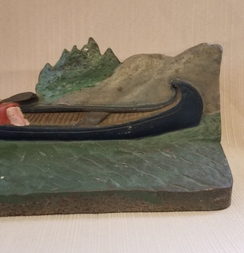 Antique Lady In Canoe Cast Iron Doorstop, National Foundry, #133 - Picture 3 of 6