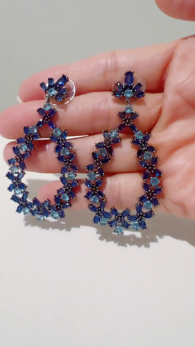 Pendientes colgantes azul circonita cúbica aro colgante lindo mujer joyería vintage 20003 - Vídeo 1 de 1