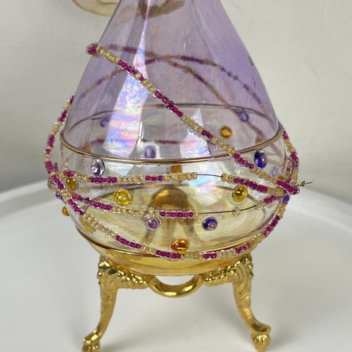 Hand Blown Iridescent Art Glass Christmas Tree Ornament Teardrop Shape Beaded 5" - Imagen 3 de 5