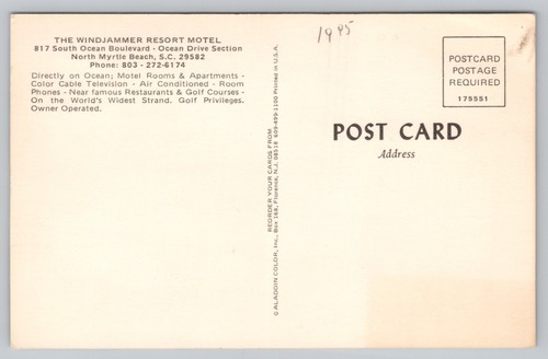 Postcard SC North Myrtle Beach Windjammer Resort Motel Interior Multiview Cars G - 第 2/2 張圖片