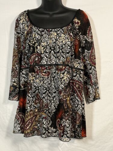 Lane Bryant Womens Size 18/20 Black Paisley Floral Empire Cut Top