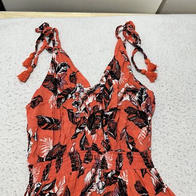xhilaration dress orange Y2K Xhilaration Dress Mini Yellow Burgundy Floral Smocked Women Small Boho Hippie