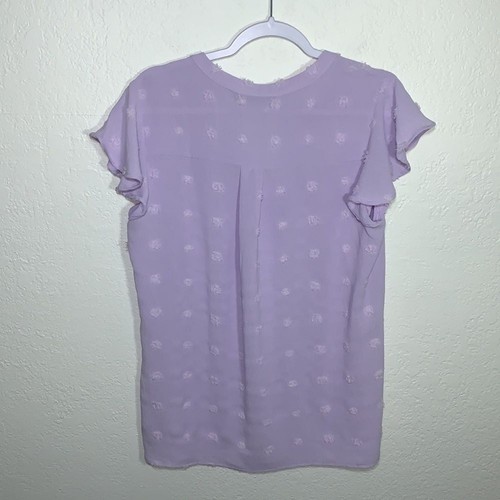 MEROKEETY V Neck Ruffle Short Sleeve Blouse Swiss Dot Flowy Shirt Tunic Top Sz M - 第 12/15 張圖片