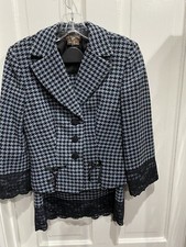 Kay Unger Blue and Black Hounndstooth Skirt Suit