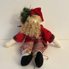 Primitive Folk Art Santa Fabric Doll Gift Red Green Country Holiday Jingle Bells