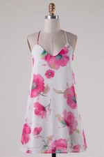 NWT Ivory Cream White Pink Floral Racer Back Thin Strap Dress Women's MEDIUM