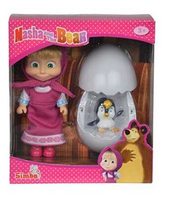 Simba 109301003 - Mascha und der Bär Pinguin im Ei, Puppe, 12 cm