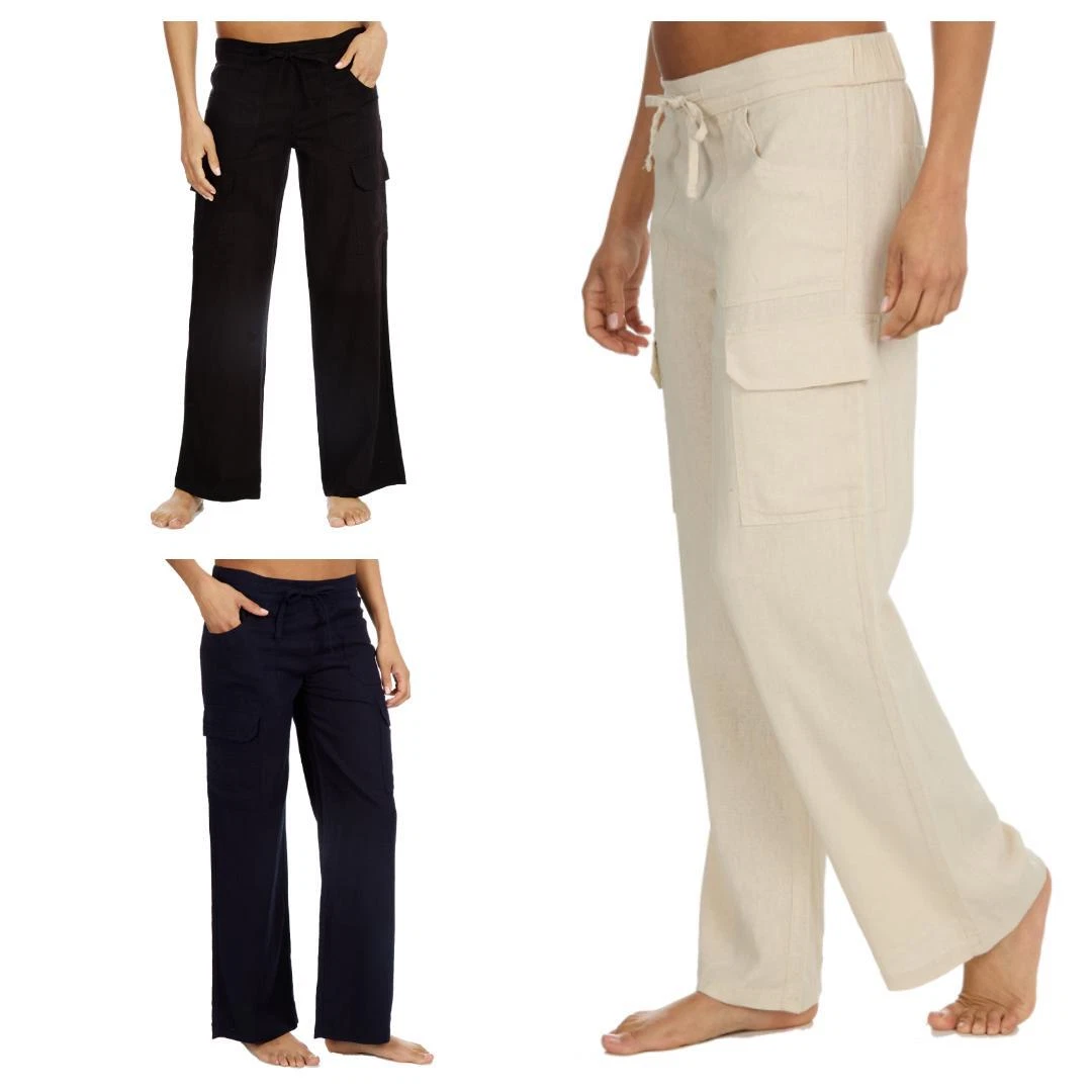 Ladies Linen Blend Cargo Style Summer Holiday Pant Trouser Size 10 - 20