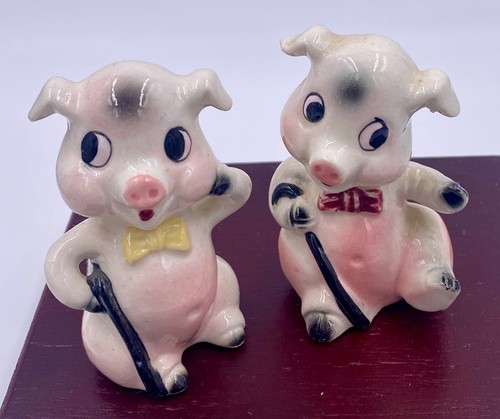 Vintage Komische Schweine mit Stöcken - Tanzende Schweine Salz- und Pfefferstreuer