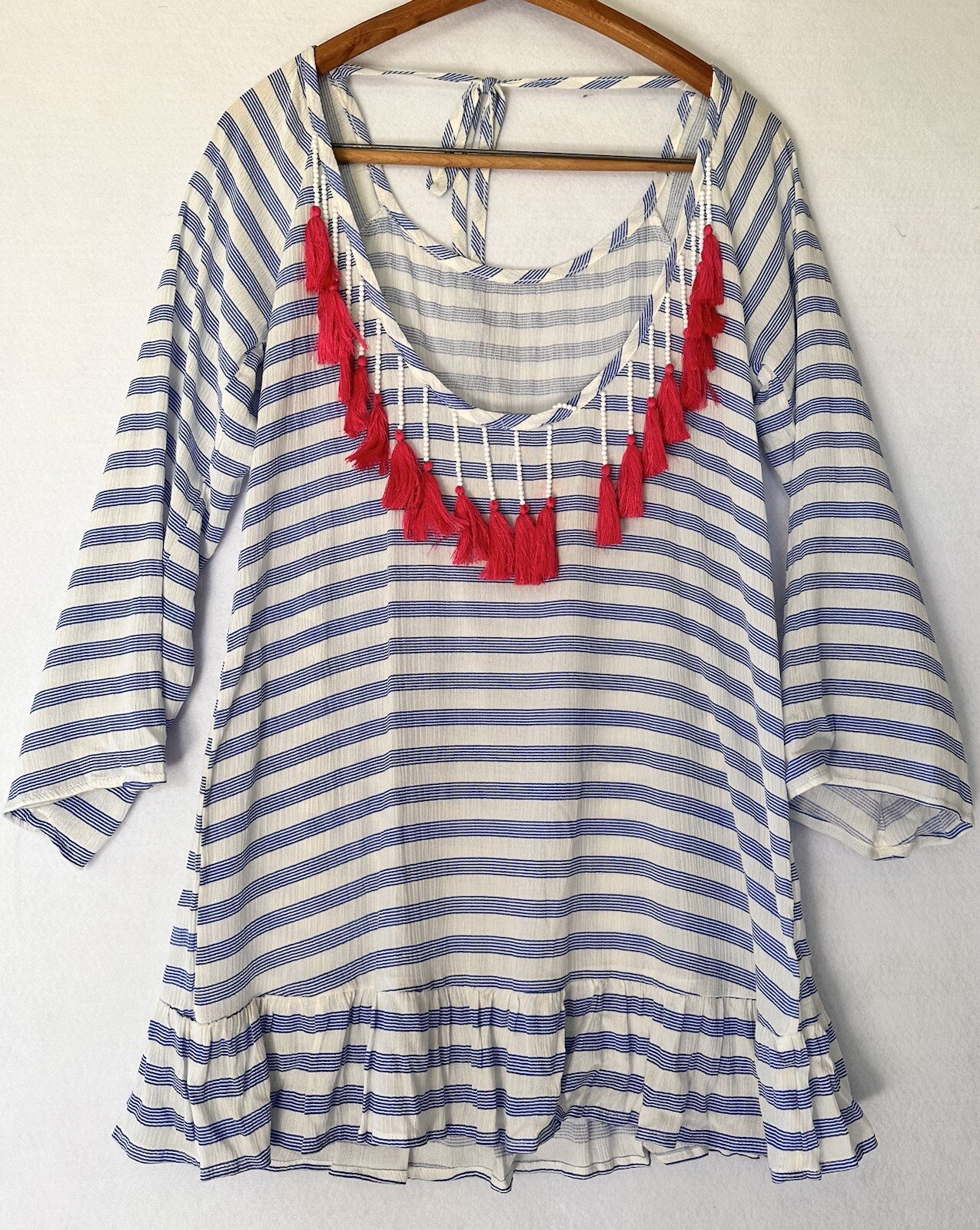 Swimsuit Cover Up Beach Pool Nautical Sz S Francesca’s Rayon Tassled-image