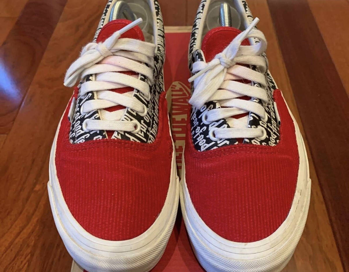 VANS ERA 95 DX FEAR OF GOD FOG RED CORDUROY PRINT WHITE VANS ERA 95 DX FEAR OF GOD FOG RED CORDUROY PRINT WHITE