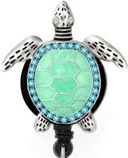 Aquamarine Enamel Sea Turtle Retractable ID Badge Reel,Name Card Holder for Nurs