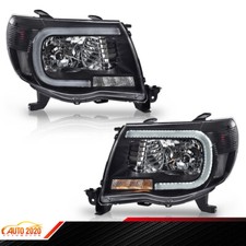 Fit For 05-11 1 Pair Toyota Tacoma Black Led Tube Drl Projector Headlights