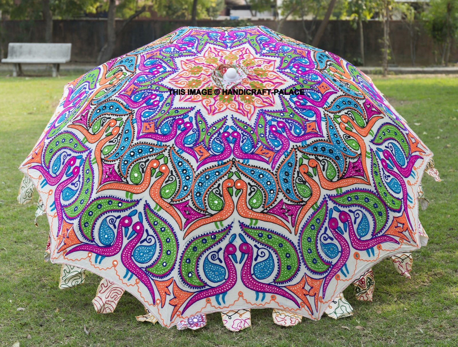 Algodón Indio Hecho a Mano Jardín Sombrilla Grande Parasol Patio Exterior 229cm