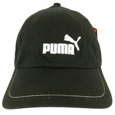 Puma Cap Cat Logo Spell Out Script Running Workout Strapback Baseball Hat Black