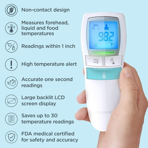 Motorola Care 3-in-1 Non-Contact Baby Forehead Thermometer Body Food or Liquid