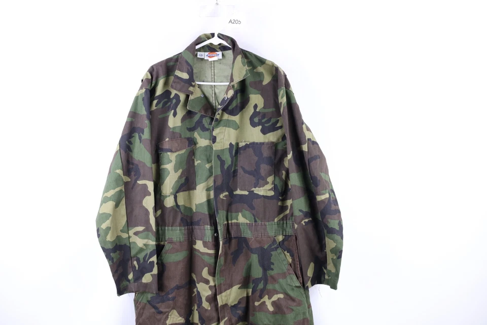 Vtg 70s Dickies Mens 48 Long Faded Wide Leg Camouflage Mechanic Coveralls Bibs - Image 2 of 4