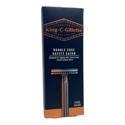 King C Gillette Chrome Plated Handle Safety Razor W/5 Blades ~~ Excellent