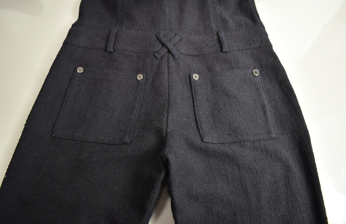 NEW Chanel Jumpsuit Black Tweed Cotton Lace Front Pockets Bootcut