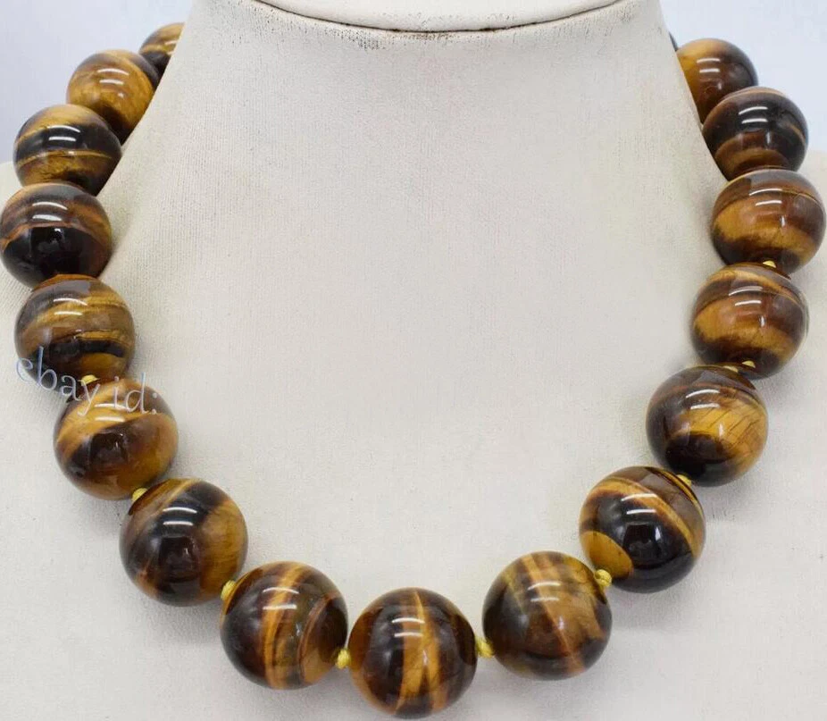 16-36" Huge 20mm AAA Yellow Tiger's Eye Gemstone Round Beads Necklace /Chatoyant - Image 2 of 4