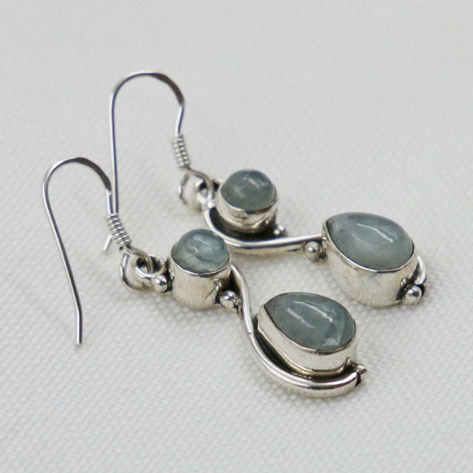 Acquamarina Orecchini Pendenti Argento Sterling 925 Orecchini Donna chan2 - Immagine 3 di 4