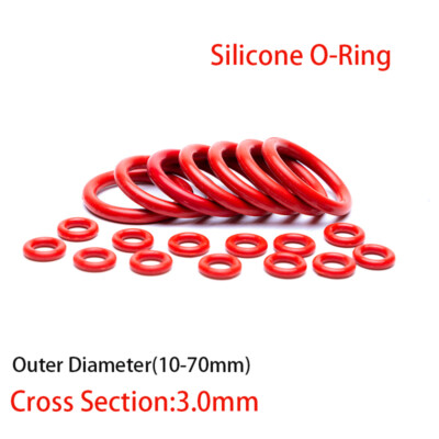 Food Grade Silicone O-Ring 10-100mm OD 3mm Cross Section Red Rubber Sealing Ring