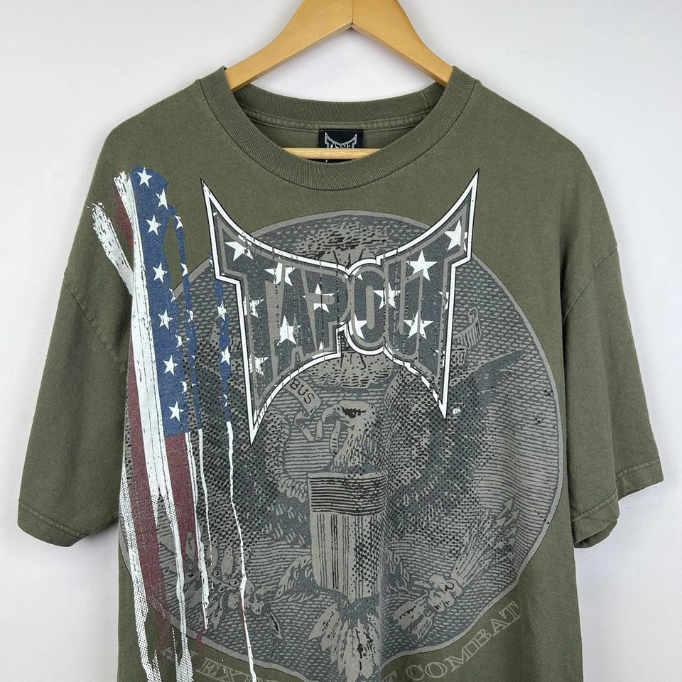 Tapout Graphic Tee - Military Green with American Flag Design - Image 2 of 4