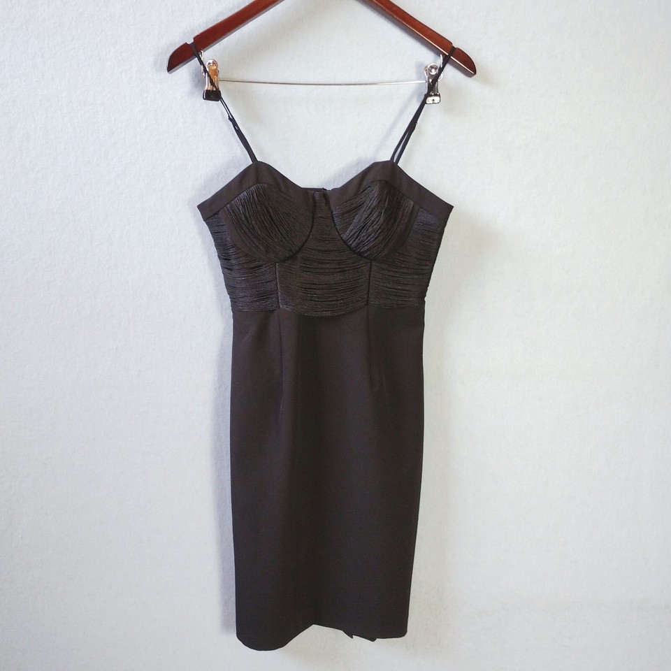 Bardot Dress Womens 10 Black Fringe Bodycon Midi Length Spaghetti Straps Lined