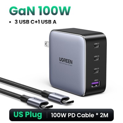 UGREEN 100W GaN Charger 4 Ports USB Type C PD Fast Charging With 5ft USB-C Cable
